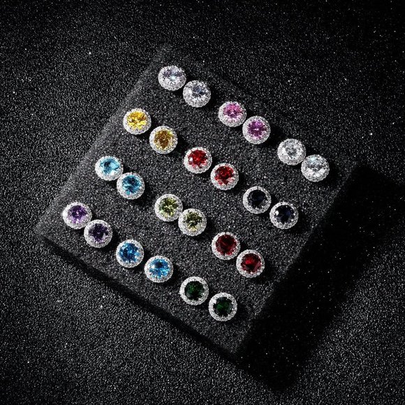 New  Blue Sapphire/September Birthstone Stud Earrings Set, Copper Plated… - Picture 3 of 7